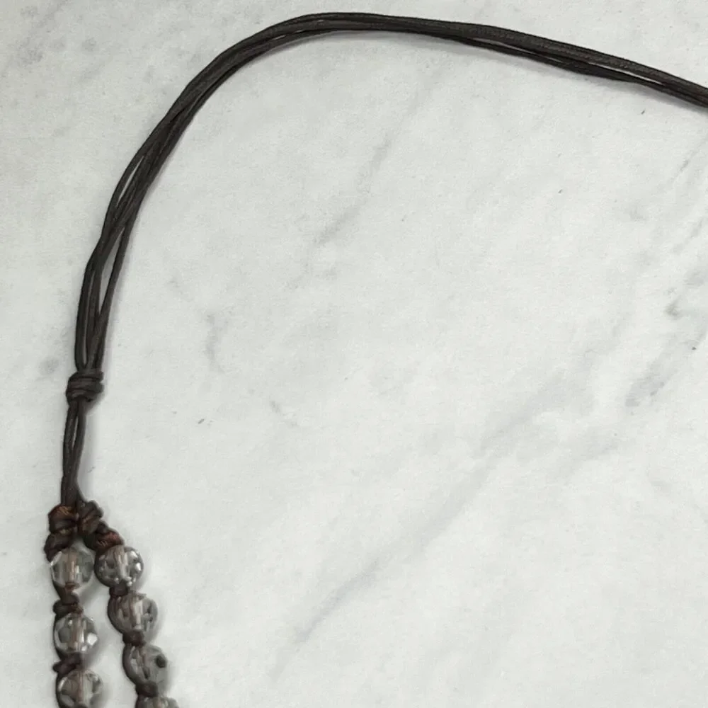 Chico's Double Strand Brown Cord Beaded Gold Tone Necklace